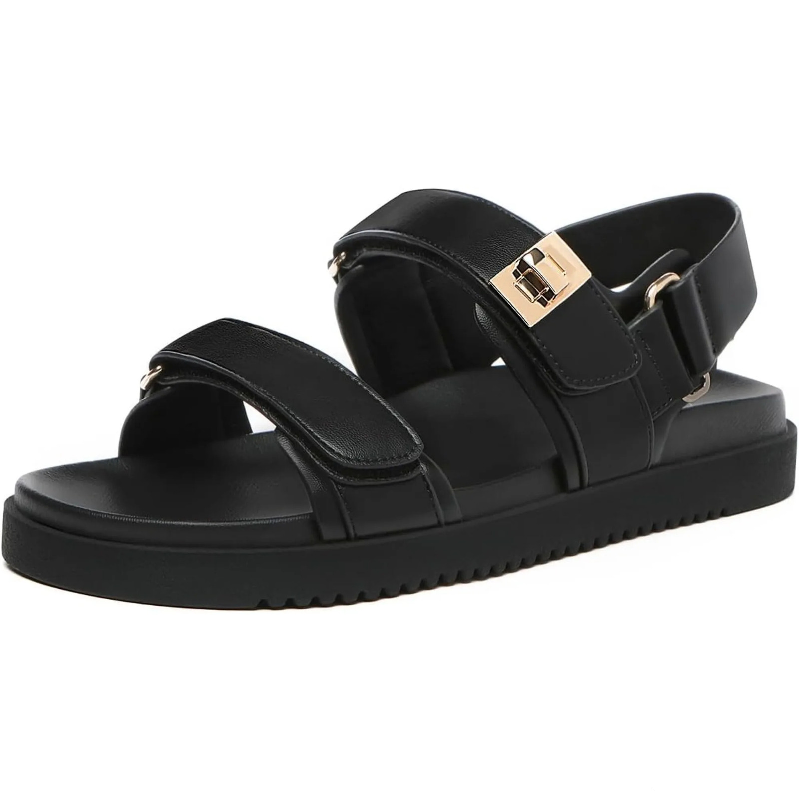 Womens Flat Sandals Comfort Adjustable Double Strap Slip on Leather Footbed shoes for women 250605
