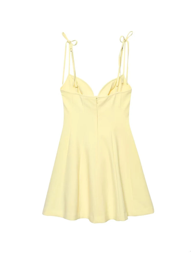 TRZA Womens Sweetheart Neck Mini Dress with Bows Adjustable Thin Straps Back Zipper Fashion Female Dresses Vestidos Mujer 250604