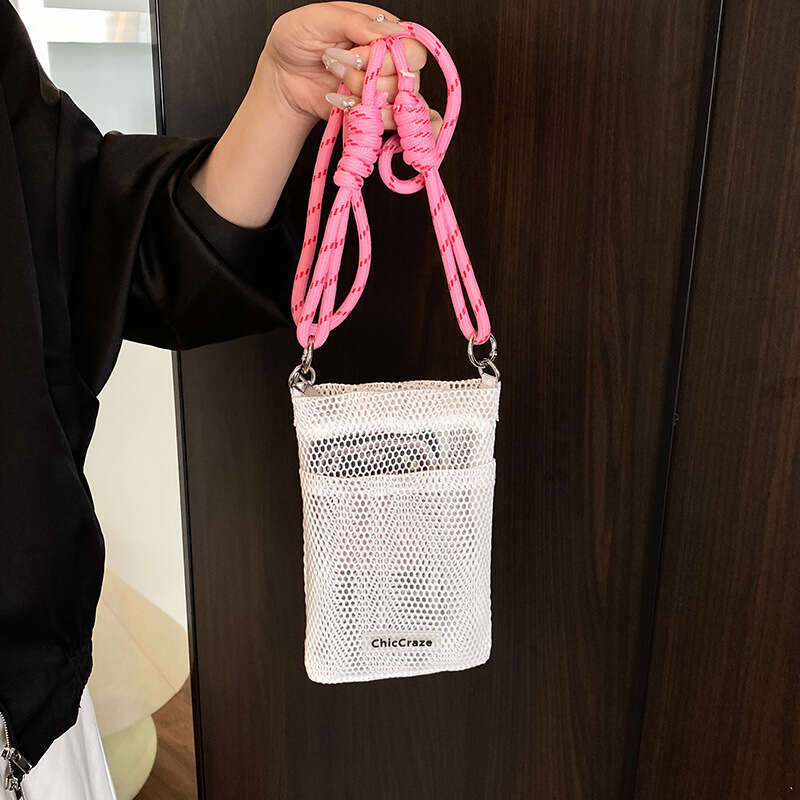 Sweet Fresh Style Phone for Women 2025 Summer New Hollow Out Shoulder Crossbody Mesh Portable Storage Bag
