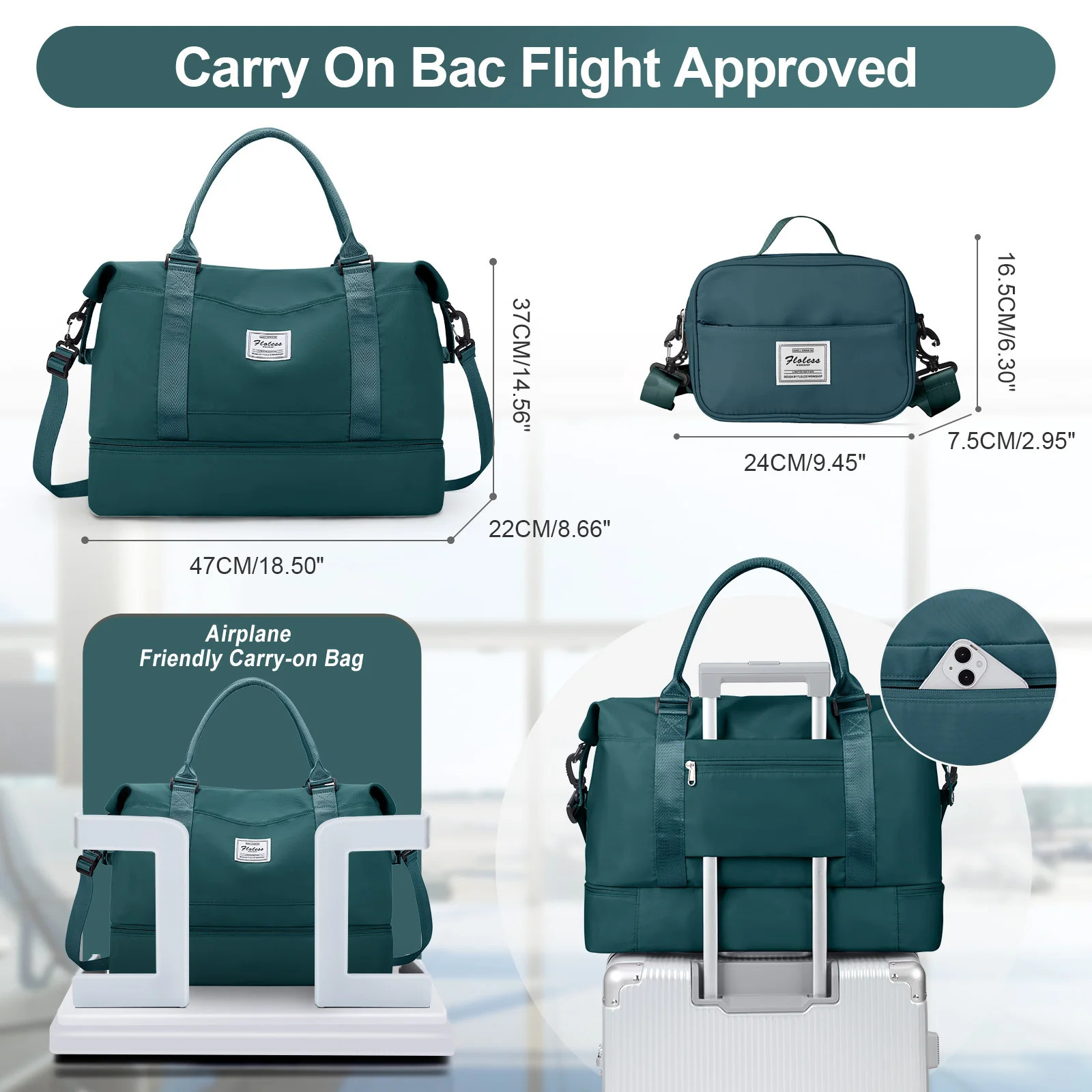 2pc Foldable Travel Duffel Bag for Airlines Carry on Weekender Overnight Tote with Cosmetic Gym Yoga Women Men 250605