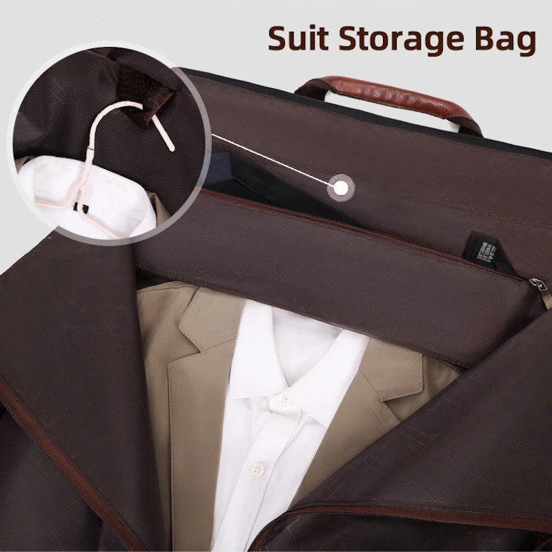 Vintage Suit Travel Bag with Large Capacity Waterproof PU Fabric Independent Shoe Case for Business Trip Suit Protection Bag 250530