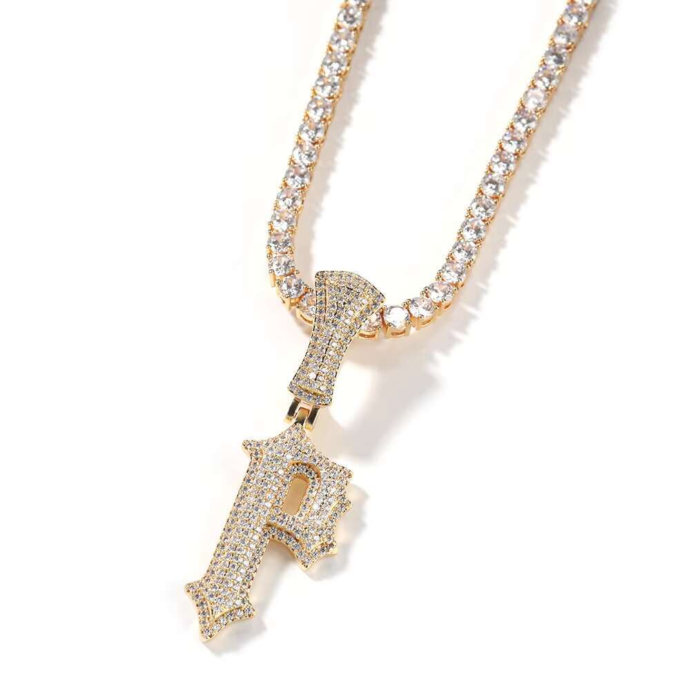 2022 New Initial Letter Pendant A-Z Name Pendant Single Glitch Letter Necklace Women Man Hiphop Jewelry
