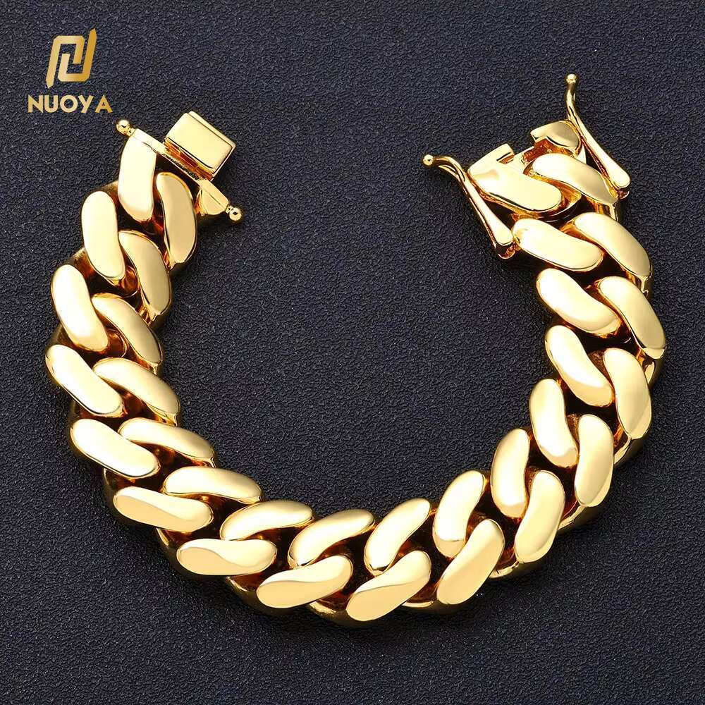 Heavy Duty 22mm Cuban Link Bracelet for Men High Polish 18K Gold Plated Hip Hop Jewelry Wholesale Miami Style Chain