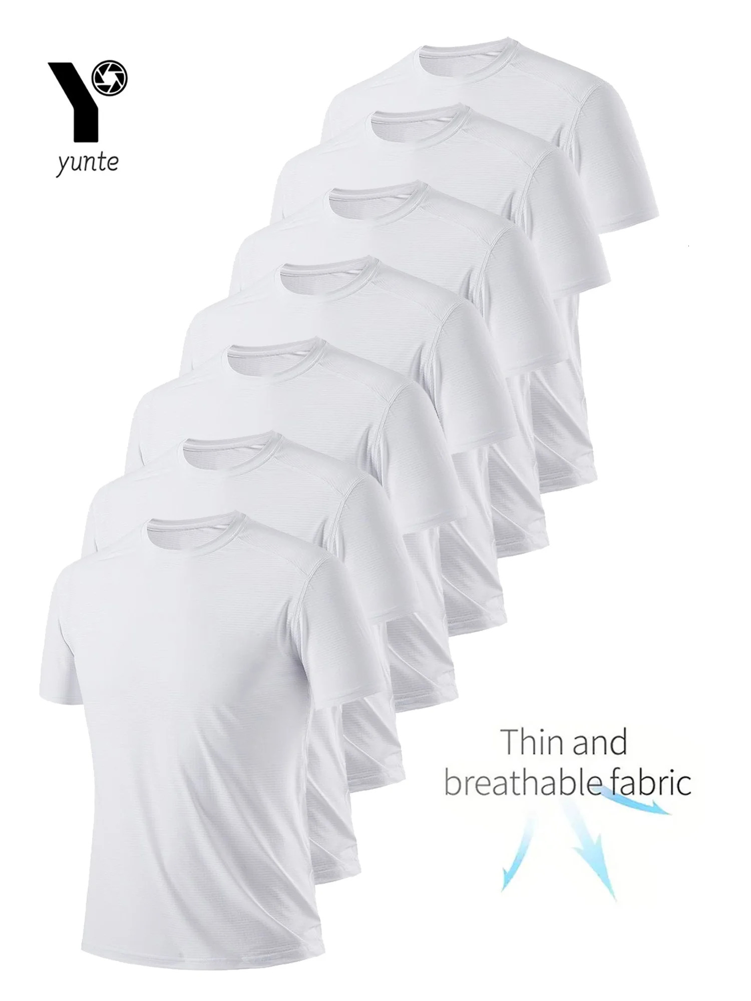 Round Neck T-Shirt 7-Piece White Ultra-Light Mens Quick-Drying Breathable Sweat-Absorbent Shirt Suitable for Fitness Gym and Running 250529