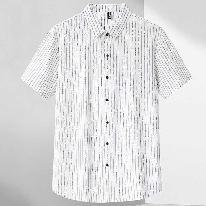 Summer striped short-sleeved t-shirt half-sleeved tops T-shirt with half open collar mens ice silk without trace polo shirtXJ250605