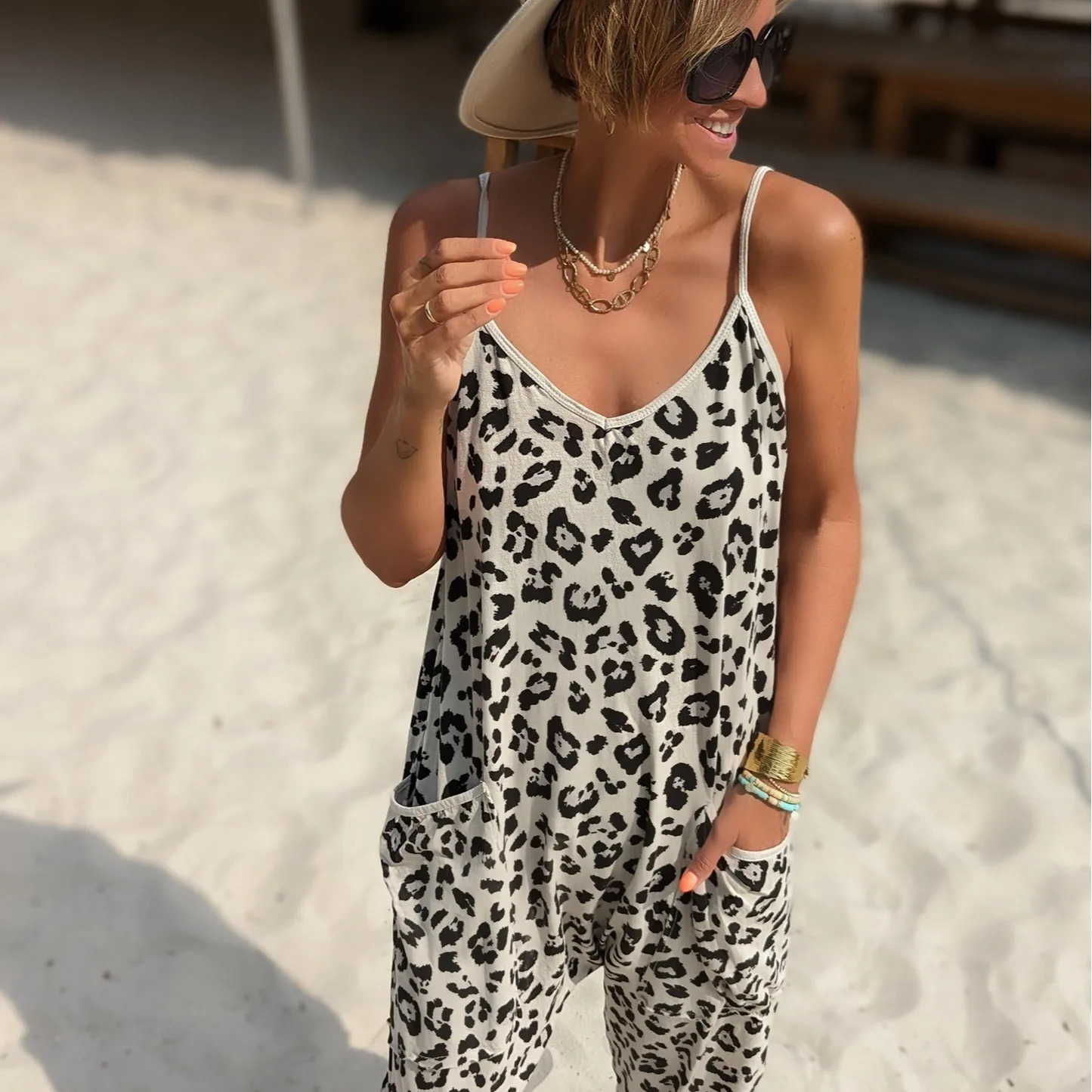 Suspender Jumpsuit Womens Summer Leopard Print Loose Casual Pants for Women Sexy Outfits 250604