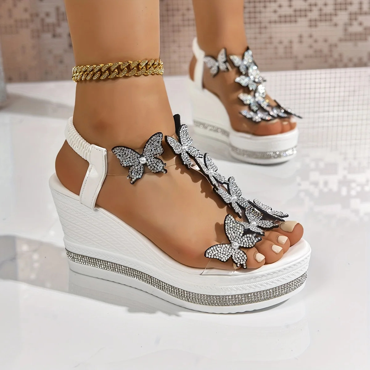Womens Butterfly Decorative Summer Wedge Sandals Open Toe Casual Fashion Vacation Shoes Party Essential 250605