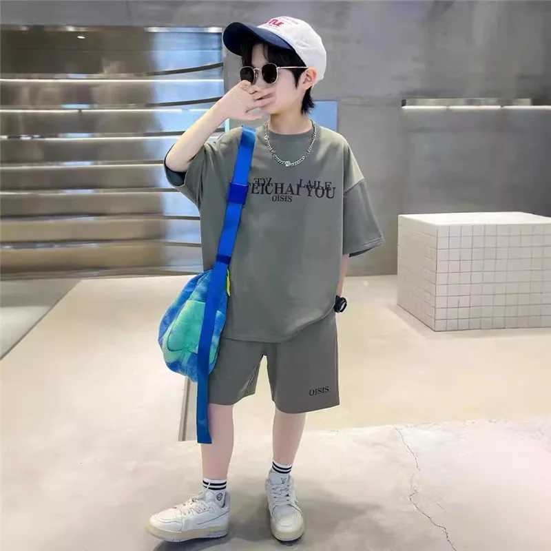 New Boys Short Sleeve Sets Summer Fashion Kids Loose Casual T-shirts+Shorts 2Pcs Outfits Teen High Quality Sports Suits 5-14Y R250605