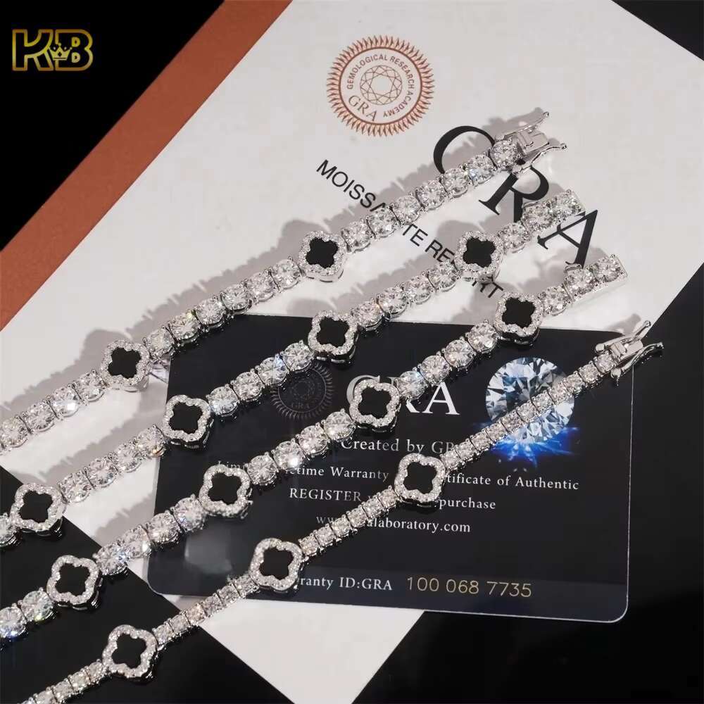 Iced Out 925 Silver Moissanite Diamond Tennis Necklace with Four-leaf Clover Design Fashion Tennis Jewelry for Men Women