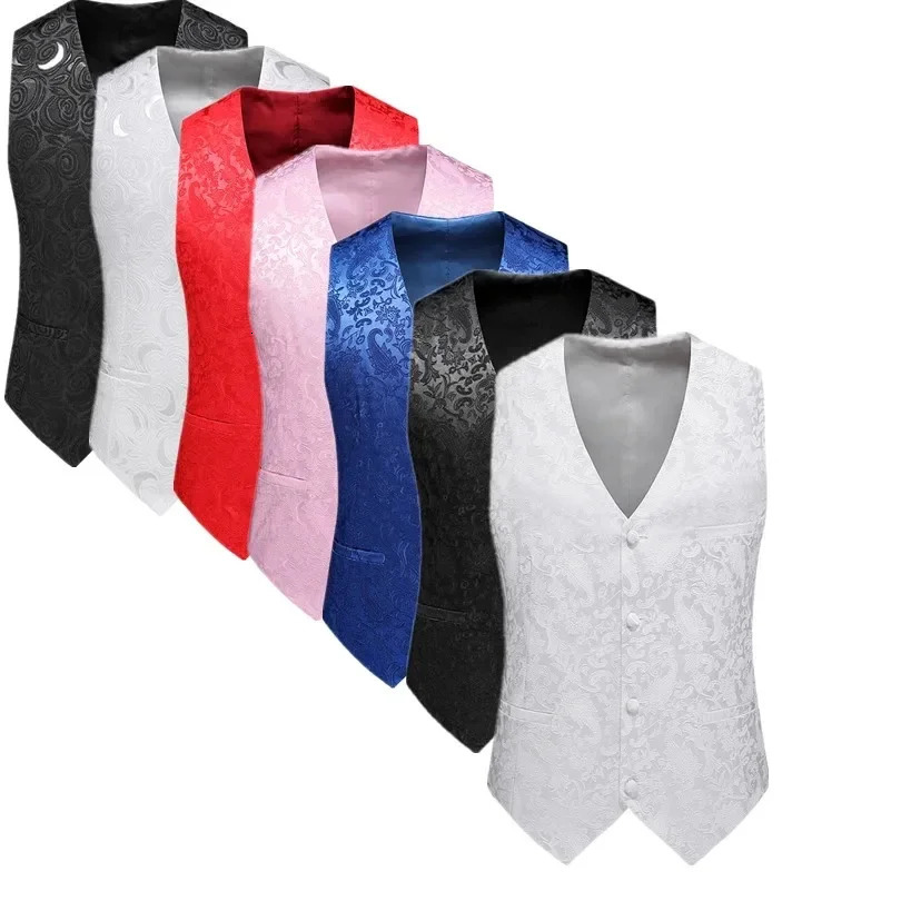 Mens Sleeveless Waistcoat Singlebreasted Vneck Business Vest Wedding Party Men Vests Blue Red Black Asian Size M6XL 250605Z