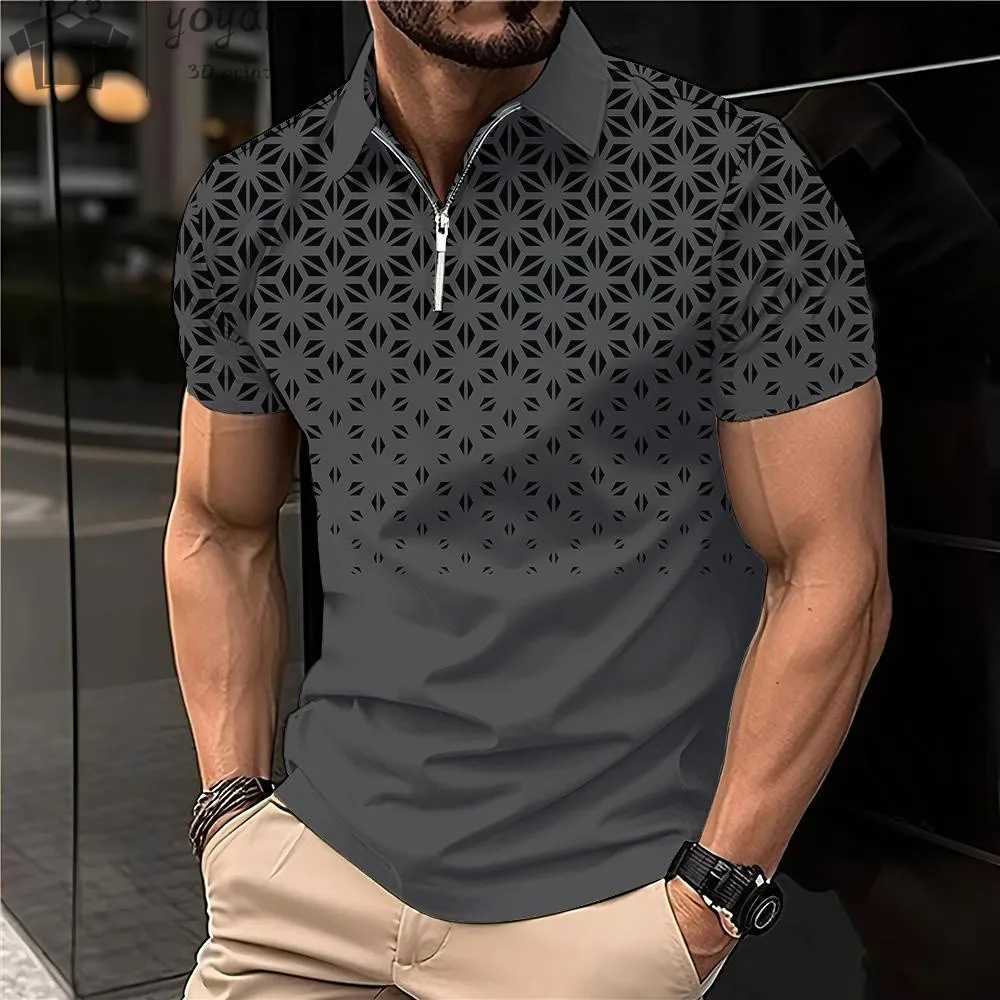 New Summer Mens Fashion Polo Shirt Lapel Short Sleeved Polo Shirt 3D Printing Business Pullover T-Shirt Mens Polo Shirts XJ250605