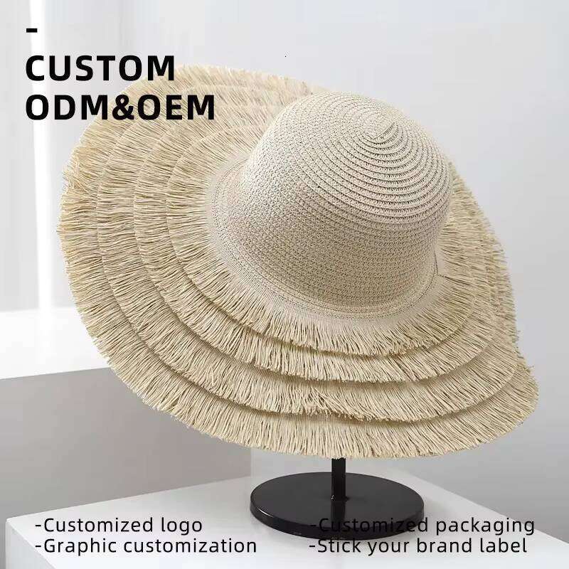 Vintage Internet Celebrity Wide Brim Straw Hat Tassel Summer Outing Protection for Women Beach Sun