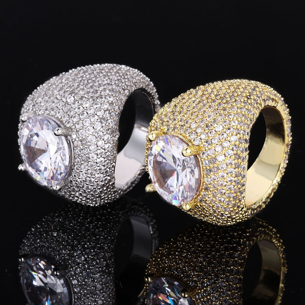 New Style Pigeon Egg Copper Inlaid Large Moissanite Hip-Hop Full Diamond Trendy Mens Ring moissanite