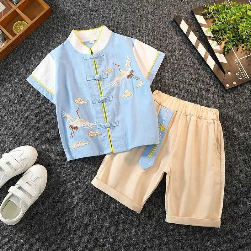 Chinese Style 10-12 Years Casual Kids Outfits Clothes Sets Toddler Baby Boys Short Sleeve T-Shirt Tops+Shorts R250605