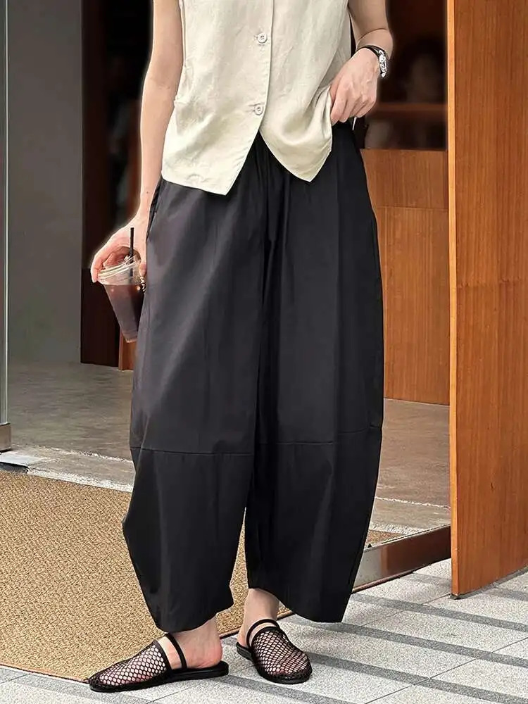 LANMREM Minimalism High Waist Bloomers Pants Women Solid Office Lady Fashion Trousers Female Clothes Summer 26D9690 250604