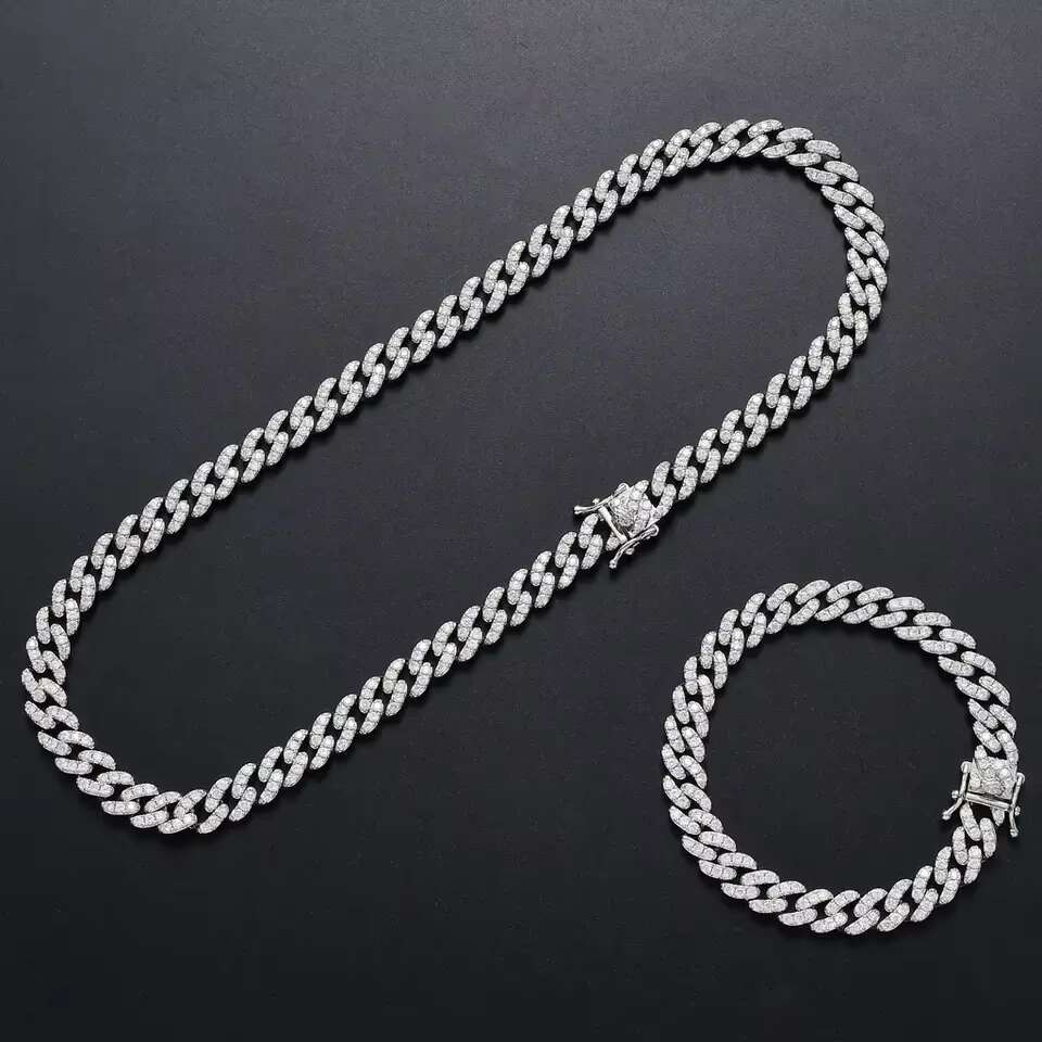 High Quality 9MM VVS Moissanite Pass Diamond Tester Iced Out 925 Silver Hip Hop Necklace Miami Cuban Link Chain Men and Women