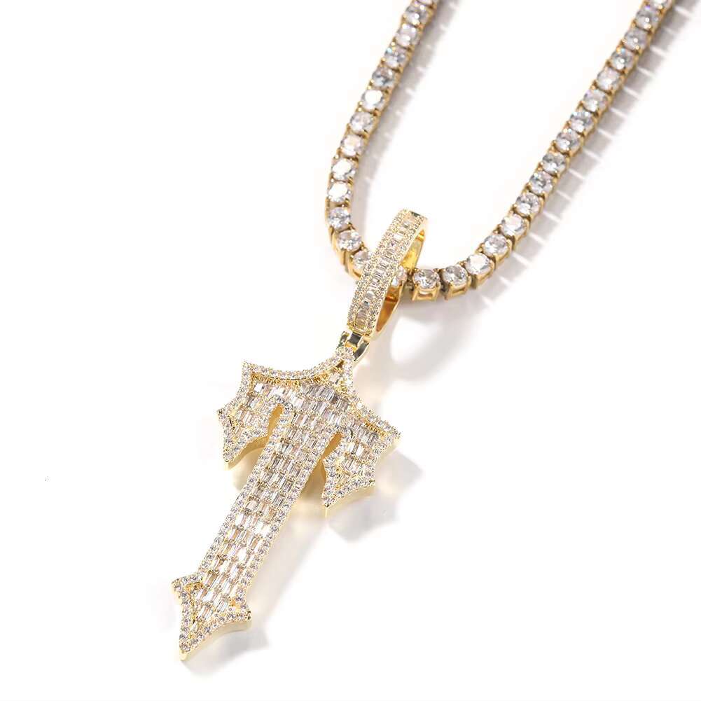 Letter T Pendent Necklace Baguette Zircon Iced Clear Stone Initial T Pendent Hip Hop Jewelry Letter Necklace