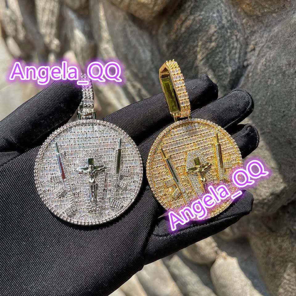 Iced Out Baguette Cut Moissanite Diamond Jesus Gun Pendant Hip Hop Jewelry Necklace Trendy Fashion Accessory For Men Women