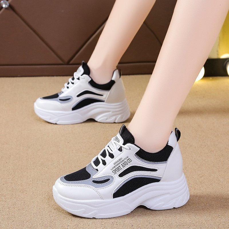 Women S Hidden Heel White Casual Shoes Sneakers Spring Summer Mesh Breathable Casual For Petite Thick Sole Slimming Color Block Dad Shoes Ddmysaturn
