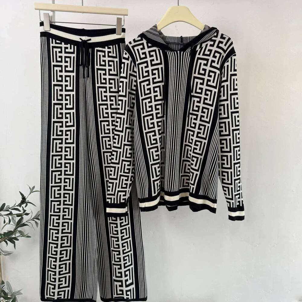 Slimming Casual Knitted Set Women Loose Sweater Wide Leg Pants Two Piece Trendy Autumn Winter New Arrival European Style