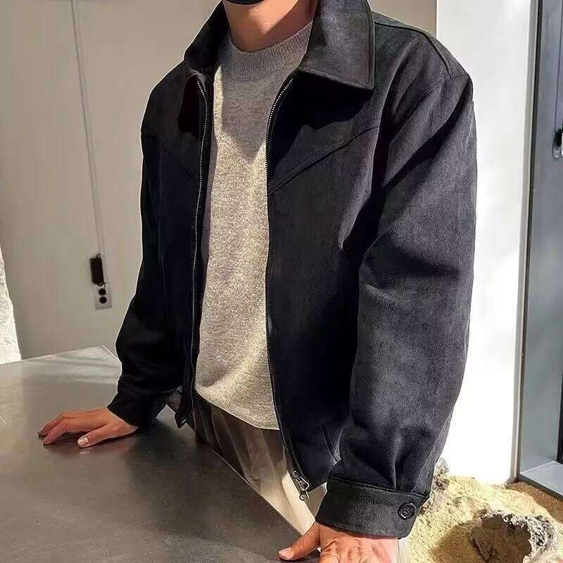 Retro Brown Suede Bomber Jackets for Spring Autumn Short Flight Coats Men Clothing