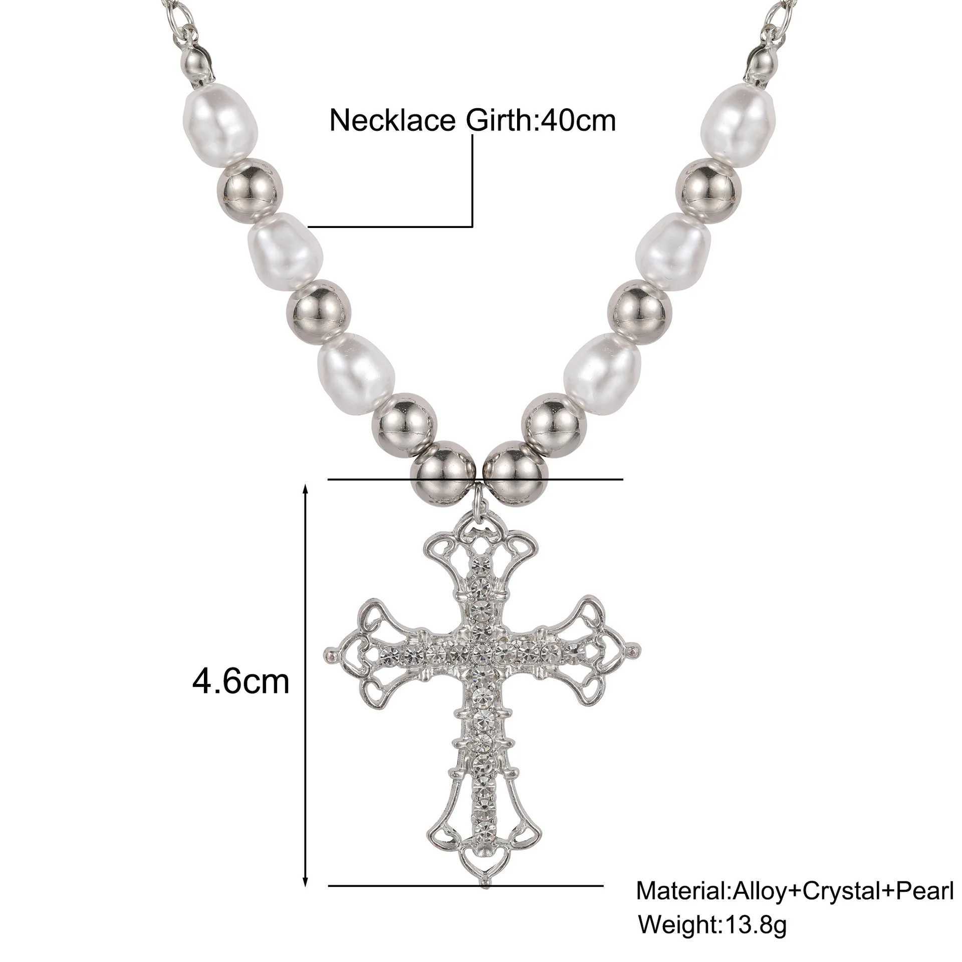 2025 Y2K Pearl Cross Pendant Necklace Hip Hop Retro Women Religious Zircon Chain Necklaces Girls Punk Party Trendy Jewelry Gifts XJ250604