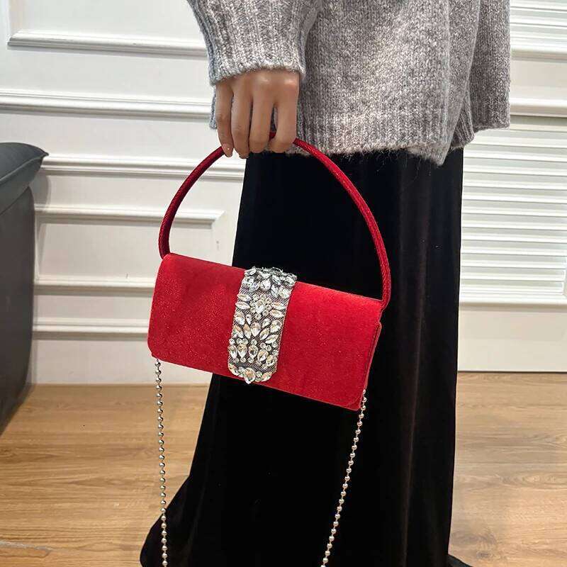 Shiny Dia Party Purse Evening For Women 2024 Spring Chain Shoulder Crossbody Bag Wool Cloth Handbag Clutch Bags