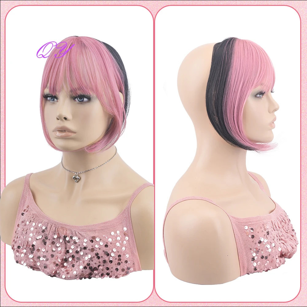 Synthetic Clip In Bangs Extensions Pink Easy To Wear For Women Daily Or Party Use Fringe Bangs Hairpieces 250529