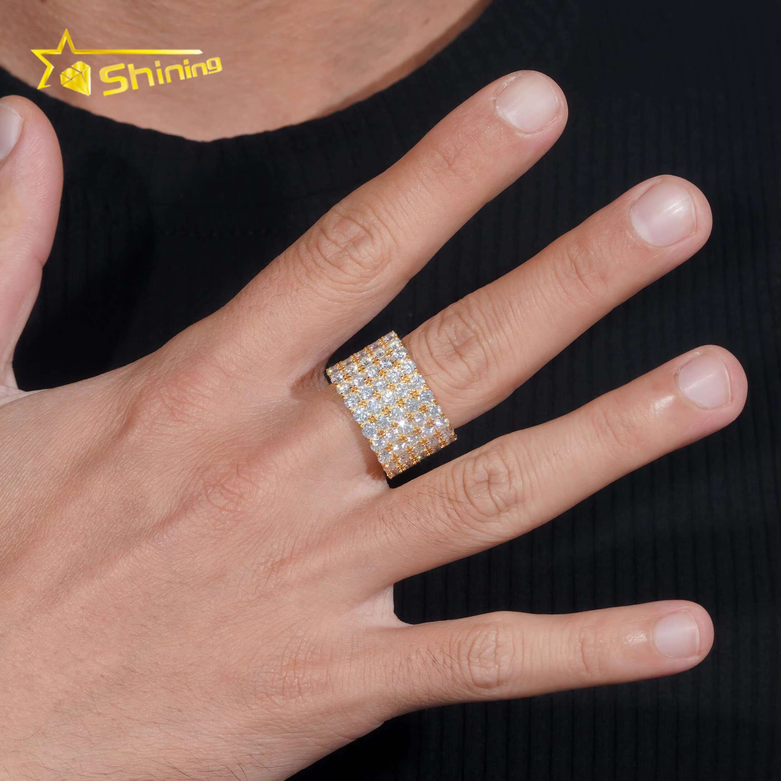 Fine Jewelry GRA 14K 18K Gold Plated Solid 925 Sterling Silver Iced Out Diamond Moissanite Fully Iced 5 Rows Eternity Band Ring