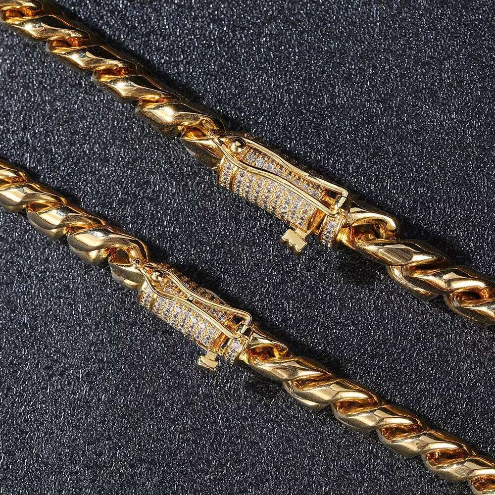 10mm Gold Bracelet Double Sided Iced Clasp 18K Gold Plated Stainless Steel Chain Bracelet Cuban Bracelet Women