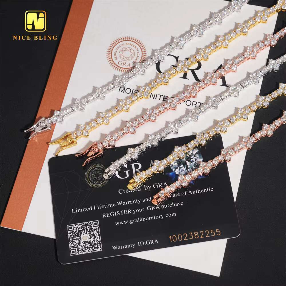 Wholesale Price 925 Sterling Silver 3mm Hip Hop Jewelry Bracelet Necklace Iced Out VVS Moissanite Diamond Cross Tennis Chain