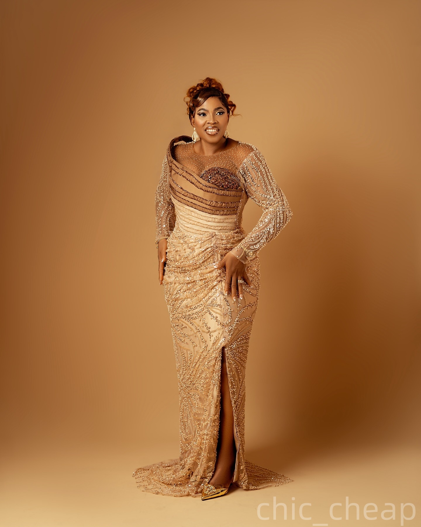 Gold Sheath Prom Dresses 2025 Beaded Sequined Full Sleeves Sparkly Evening Formal Party Second Birthday Engagement Gowns Plus Size Dress For Special O