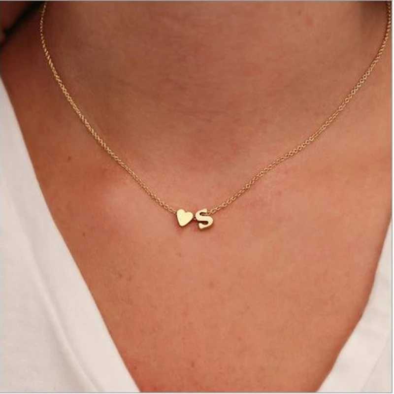 Letter Alphabet Heart Pendant Necklace First Name Plated Metal Chain Women Girls Gift XJ250604