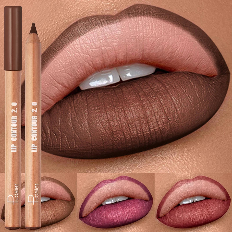 Nude Brown Lipliner Pen Wooden Matte Lip Liner Waterproof Lipstick Pencil Easy To Wear Non-stick Cup Lip Contouring Pen Cosmetic 250605