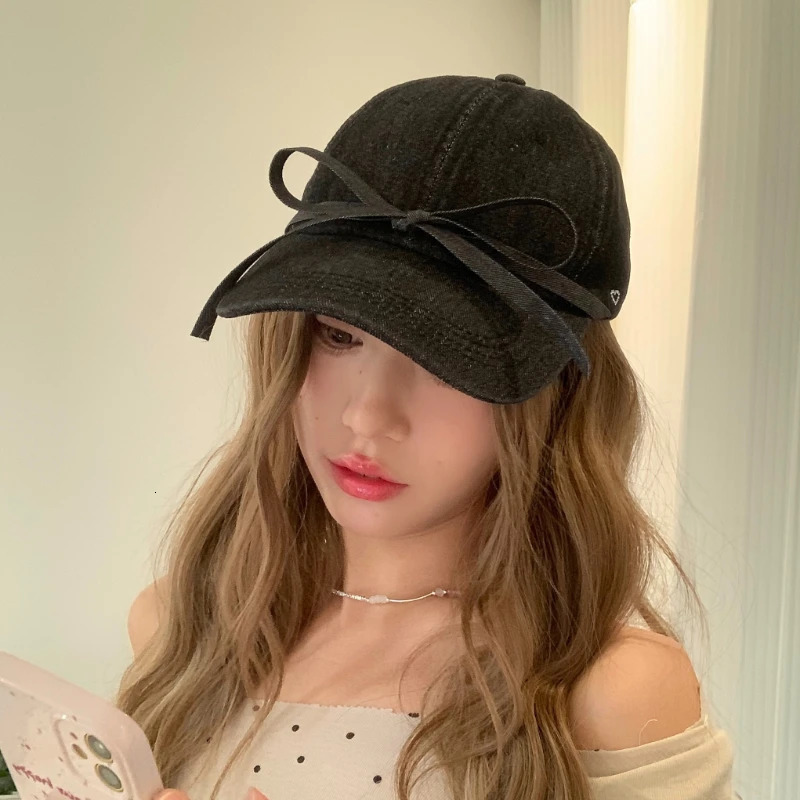 Sweet Bow Diamond Love Denim Baseball Caps Unisex Korean Version Niche Ins Casual Versatile Womens Hats 250603