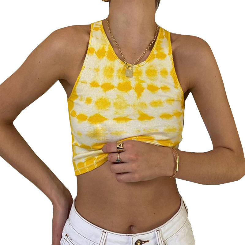 Women Tank Top Tie-Dye Sleeveless Plus Size V-Neck Sexy Casual Shirt Elegant Fashion Bottoming Wild Ropa Mujer 210520