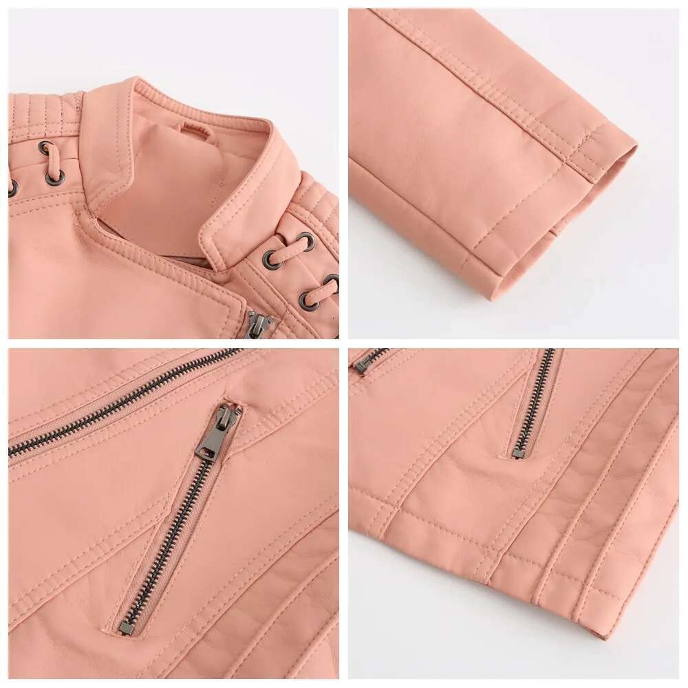 2023Spring Autumn Ladies Motorcycle Jackets Women Turn-down Collar Zipper Slim Black Moto & Biker Jacket Female Leather