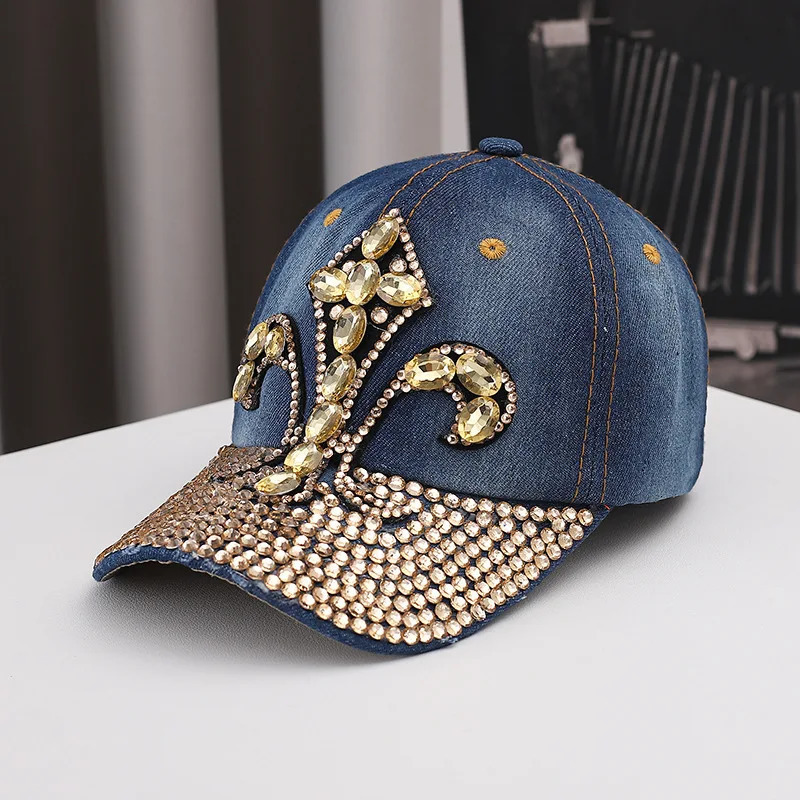 Denim Diamond Studded Baseball Cap Trendy And Stylish Small Duckbill Cap Outdoor Sun Protection And Sunshade Hat 250603