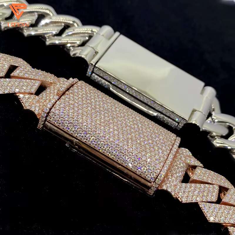 Moissanite Necklace Custom Lock 20mm Cuban Link Chain Ice Out Moissanite Chain Men Silver 925 Hiphop Cuban Link Necklace