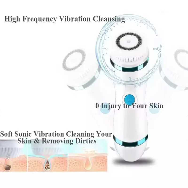 4 IN 1 Battery Version Facial Cleansing Brush Face Roller Massager Face Exfoliating Ultrasonic Washing Brush Cleanser Beauty Ski XJ250607