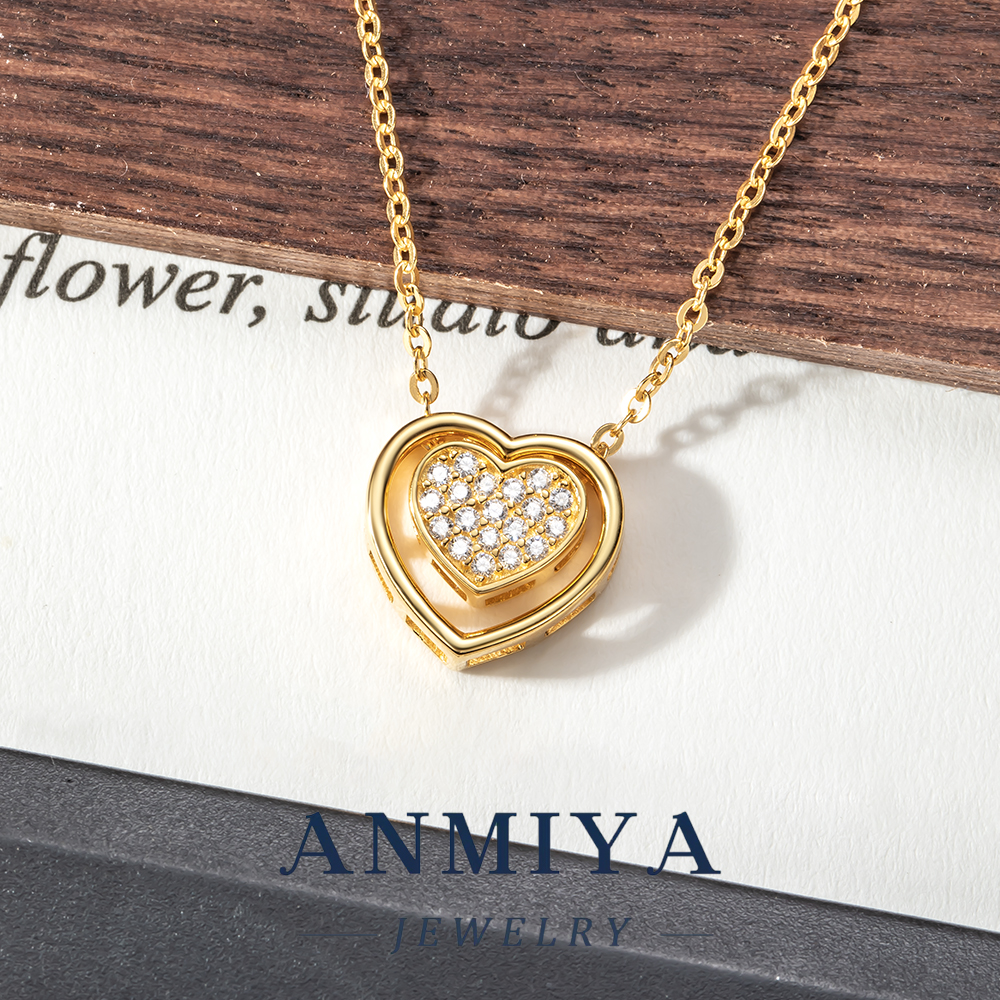 Layered Sterling Silver Jewelry Double Heart Necklace with Cutouts Design, 925 Heart Pendant Necklace for Anniversary Gifts