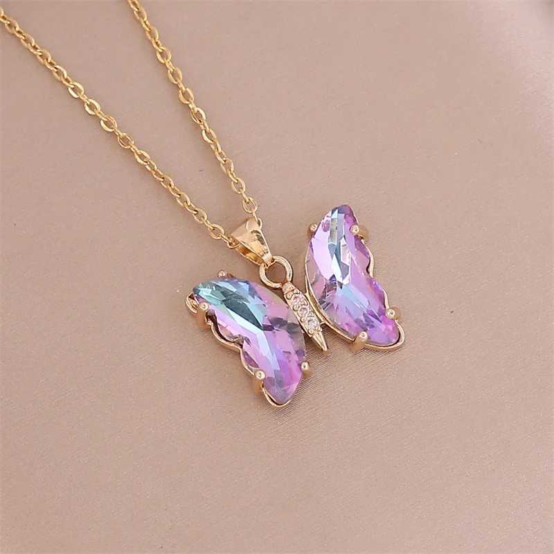 Exquisite Luxury Crystal Butterfly Charm Necklace Colorful Insect Charm Collar Chain Womens Fashion Jewelry Accessories Gift XJ250604