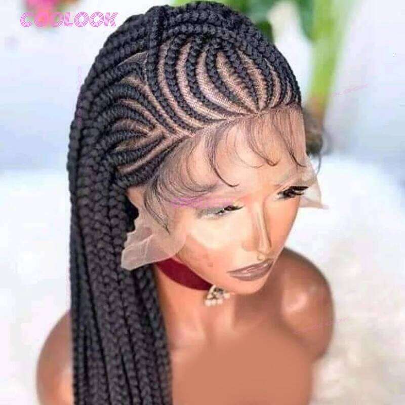 Cornrow Synthetic For Black Women 36" Full Lace Wig Braid African Knotless Box Braids Hair Braided Wigs