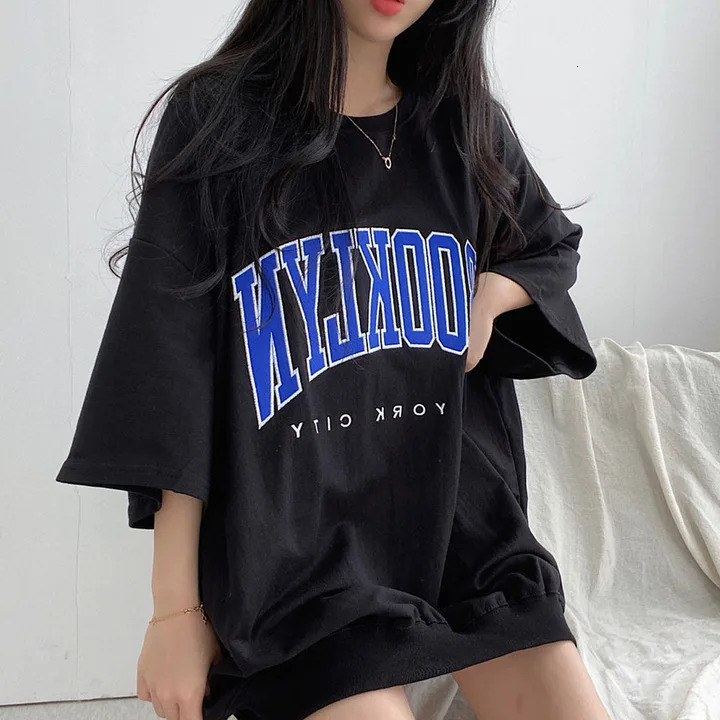 Hip Hop Short Sleeve Korea O Neck Oversized Cotton Summer Women Harajuku Letter Print Sweatshirts Gray Vintage Loose Fleece Tops 250604