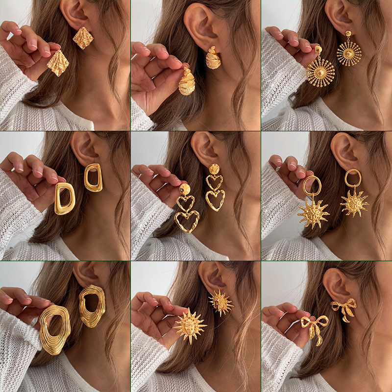 Newly Launched Trendy Alloy Earrings in European and American Style Simple Versatile and Exaggerated Sunflower Design
