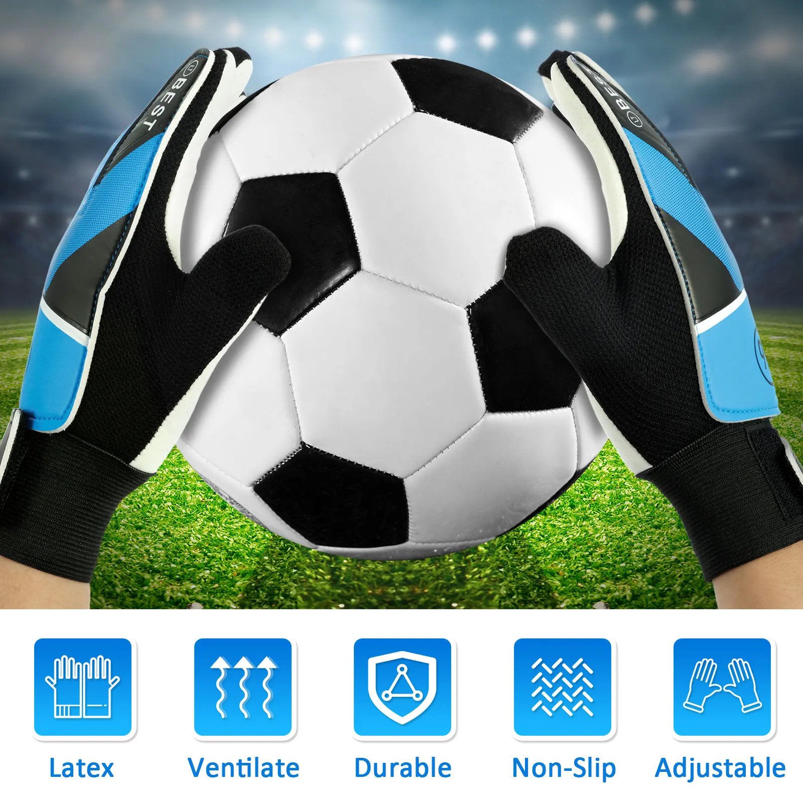 2Pcs Kids Soccer Goalie Gloves 5/6/7 Size Adjustable Wrist Strap Training Gloves Latex Goalkeeper Gloves Anti-Slip Full Finger 250605