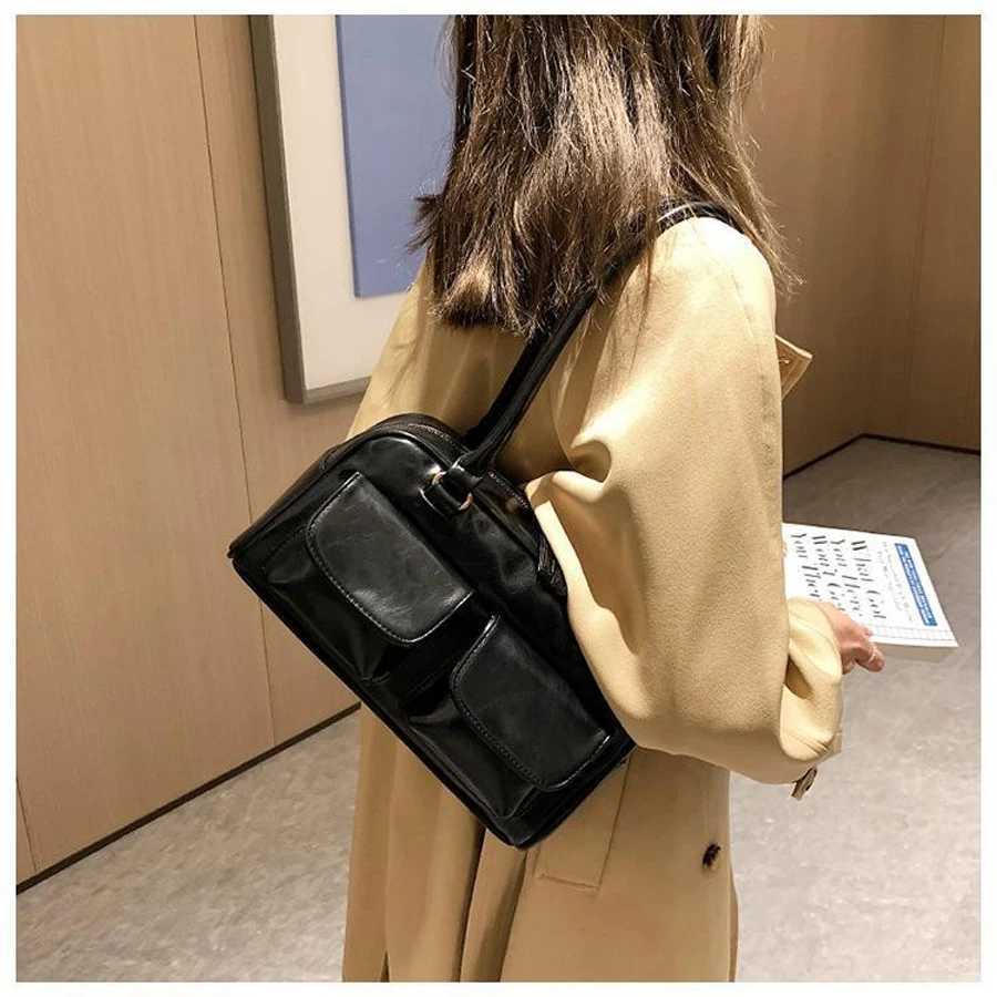New Fi and Leisure Womens Handbag Versatile for Commuting Underarm Bag Double Front Pocket Handheld Shoulder Bag XJ250605