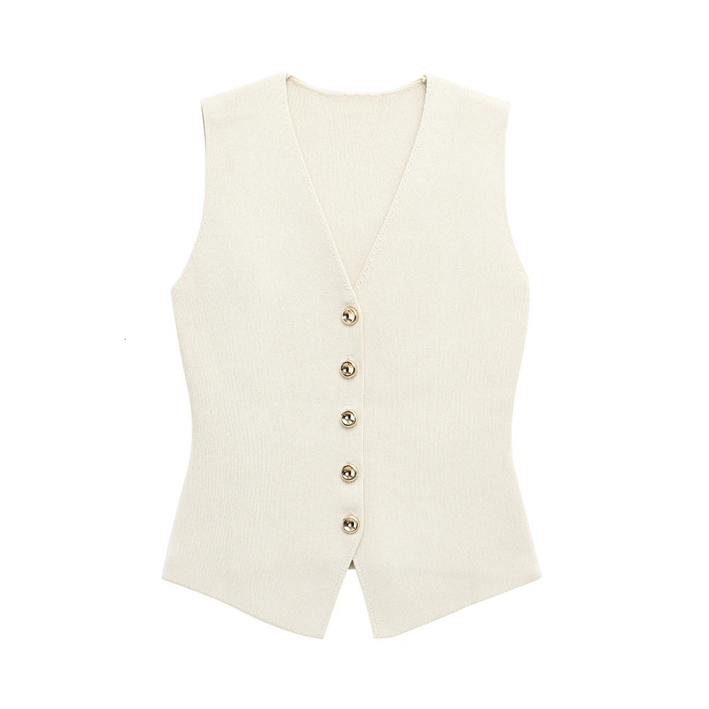 2025 SpringSummer Womens Fashion Buckle Knitted Tank Top Long Skirt Set Metal VestKnitted Small Folded Splicing Ha 250605Z