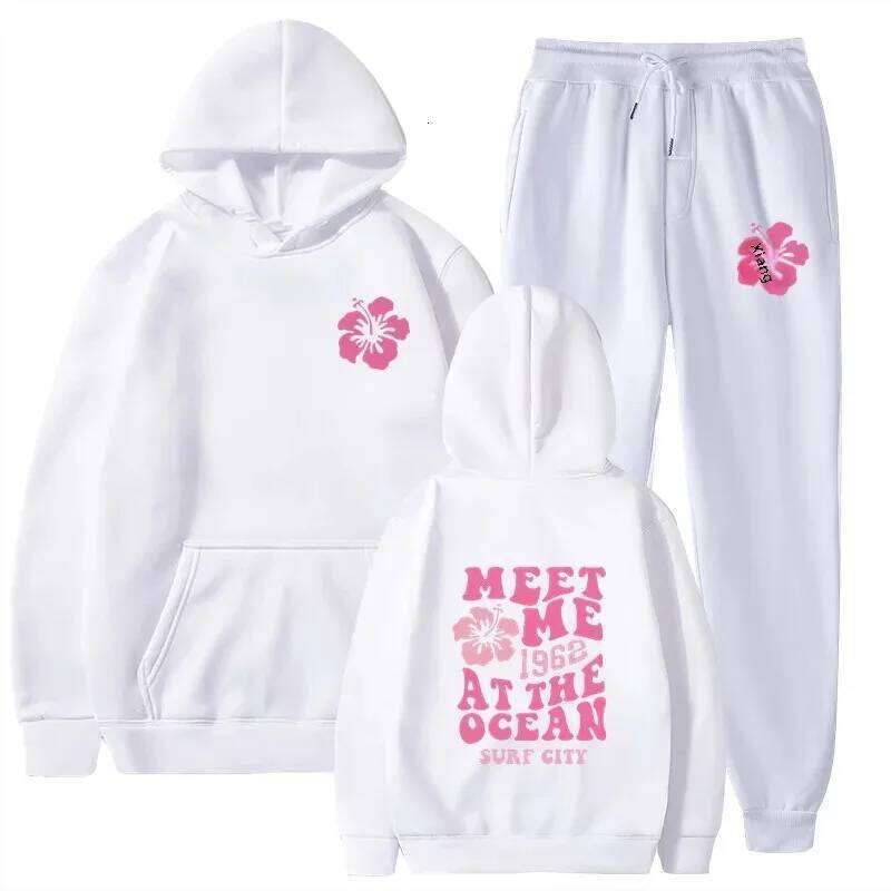 Simple Casual Hoodie Pants Set Autumn Winter New Style Print Hooded Sweatshirt Bottoms Combo Large Size Women