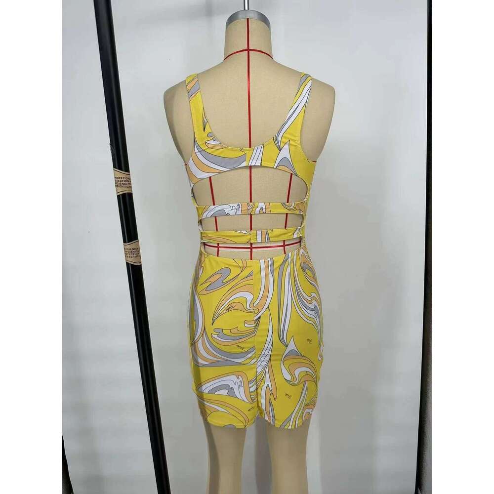 Fashion Brand Bikini Design Mixed Color Striped Women's Summer Sports Yoga Sets Tight Shorts Beach Swimwear